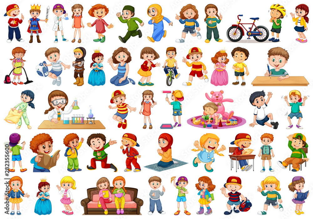 Kids in large group acting our varoous roles Kids in large group acting our varoous roles
