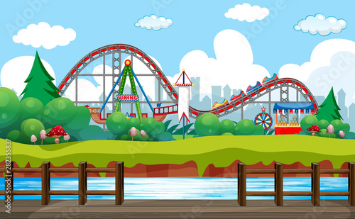 Scene background design with rides at the circus