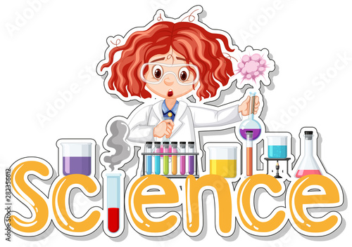 Sticker design with scientist doing experiment