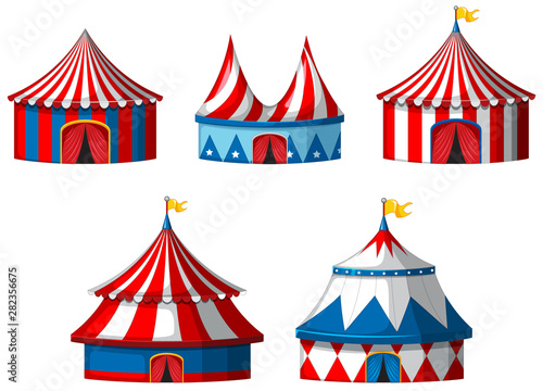 Five circus tents on white background
