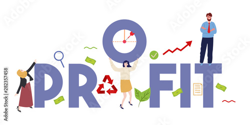 Profit finance concept illustration of profitability and teamwork. Work together business employee target.