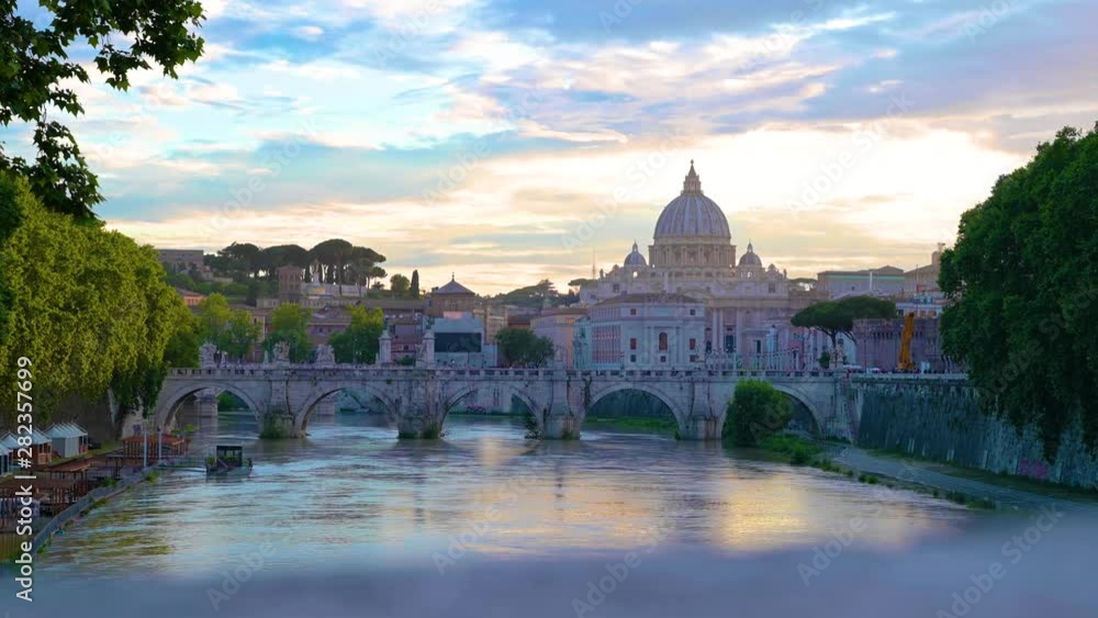 The view across the River Tiber towards St. Peter’s Basilica in the Vatican from Rome, Italy. The view across the River Tiber towards St. Peter’s Basilica in the Vatican from Rome, Italy.