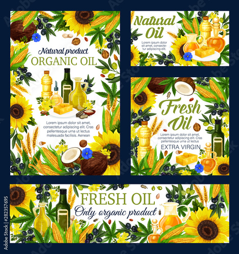 Oil bottles, olives, sunflower, corn and rapeseed