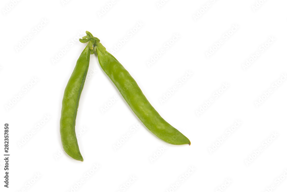 Green pea pods on isolated white background Green pea pods on isolated white background