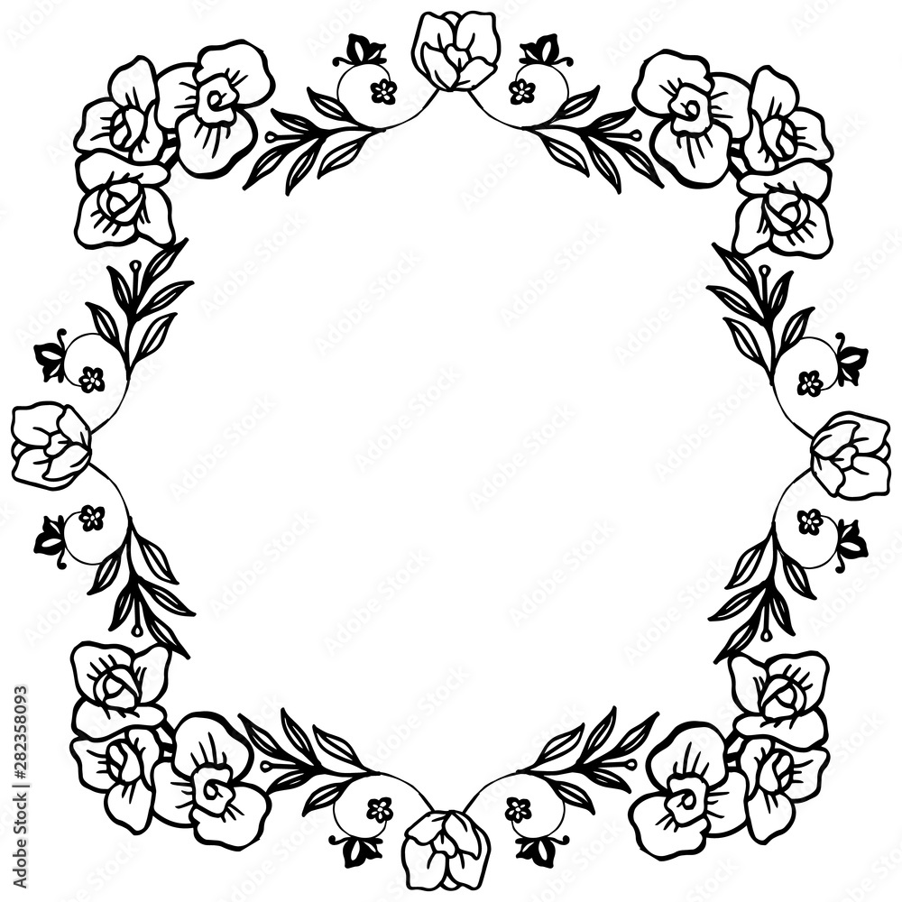 Black line art on white background, drawing of flower frame elegant, for texture of various card. Vector