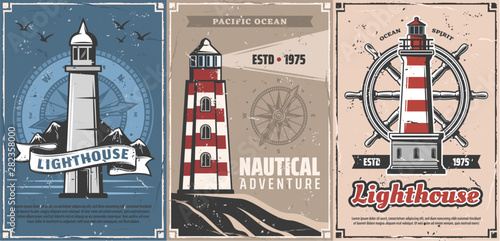 Nautical lighthouses, compasses and marine helm
