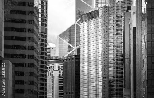 Hong Kong Commercial Building Close Up  Black and White style