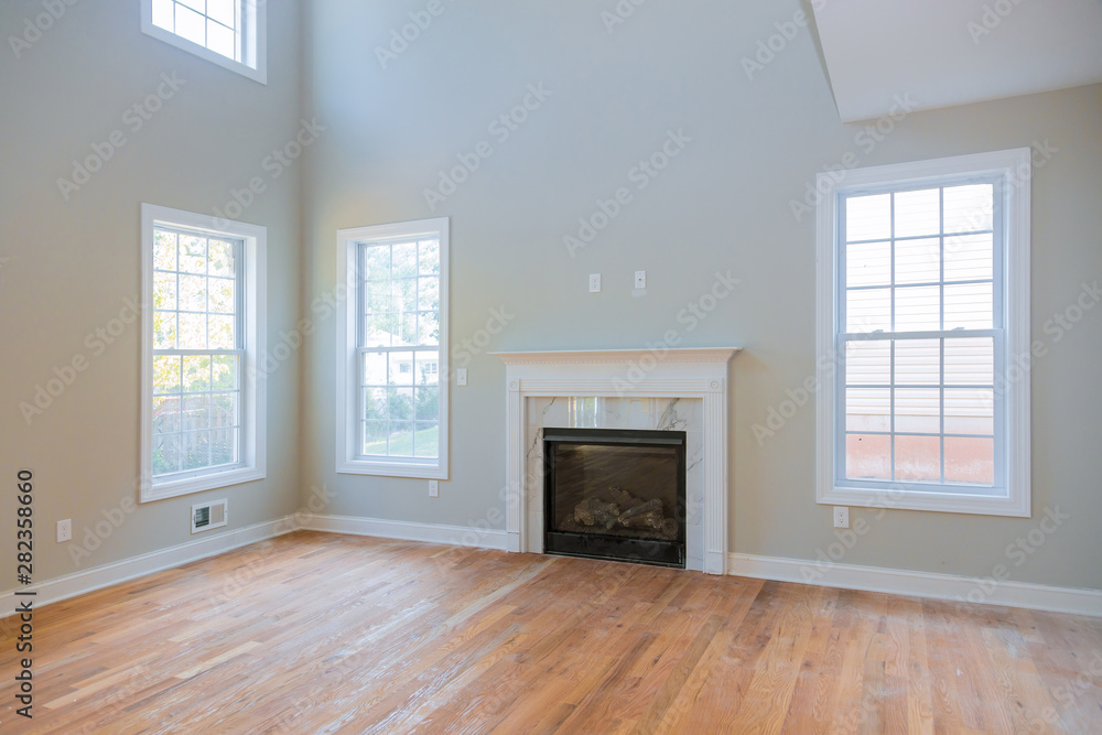 Obraz premium Interior new house construction fireplace in light room