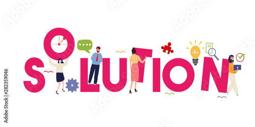 Solution solving problem in team work together. Business concept illustration.