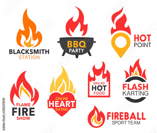 Fire flame and blaze, flaming heart and map point