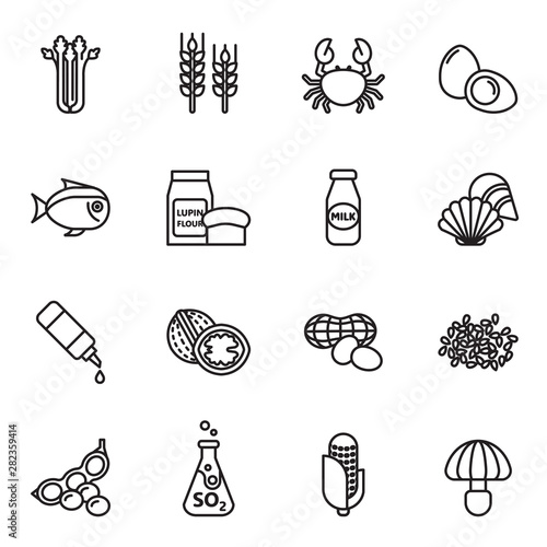 Food Allergen Icons set with white background. Line style stock vector.