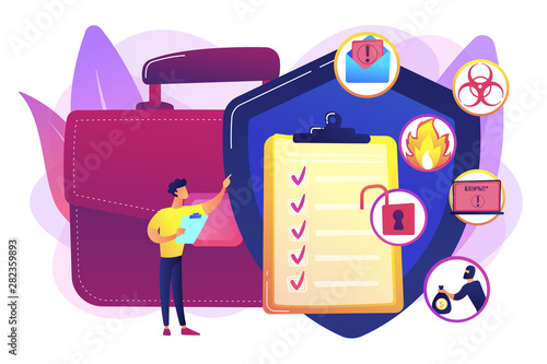 Economic crisis. Trouble minimization. Business continuity and disaster recovery, business continuity planning, risk management strategy concept. Bright vibrant violet vector isolated illustration