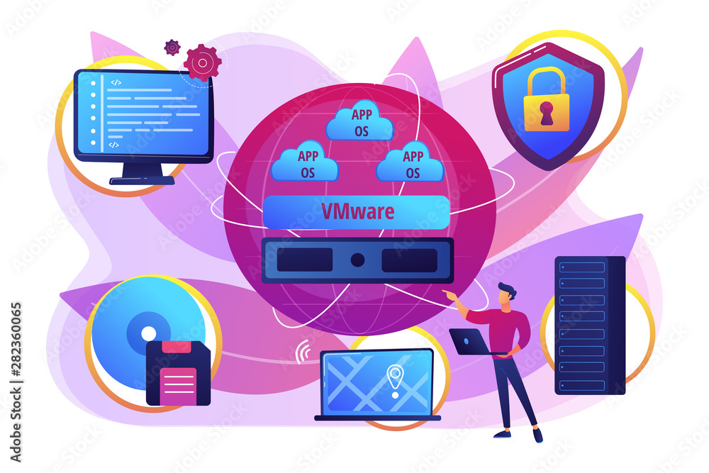 Virtual machines. Operating system and data storage. Virtualization