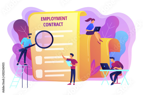 Employee hiring. Business document. HR management. Employment agreement, employment contract form, employee and employer relations concept. Bright vibrant violet vector isolated illustration