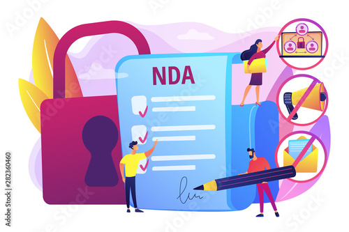Proprietary information document. NDA contract. Nondisclosure agreement, confidentiality agreement form, confidential disclosure agreement concept. Bright vibrant violet vector isolated illustration