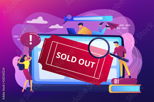 Popular show, best concerts and music festivals searching. Online booking system. Sold-out event, sold-out crowd, no tickets available concept. Bright vibrant violet vector isolated illustration