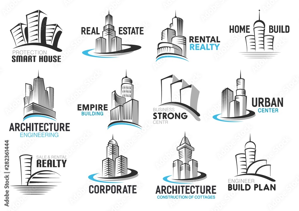 House, home and skyscraper buildings. Real estate