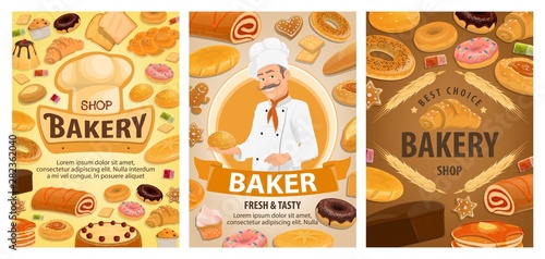 Bread, croissant, cake, baguette, donut, baker