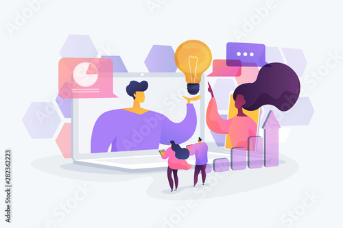 Business webinar. Internet courses and distance classes. Online business conference, meeting and negotiations, partners agreement concept. Vector isolated concept creative illustration