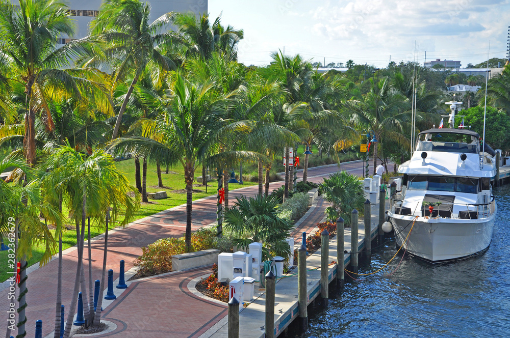 Fort Lauderdale New River is Intracoastal Waterway to Atlantic Ocean and is home for luxurious yachts in Fort Lauderdale, Florida, USA.