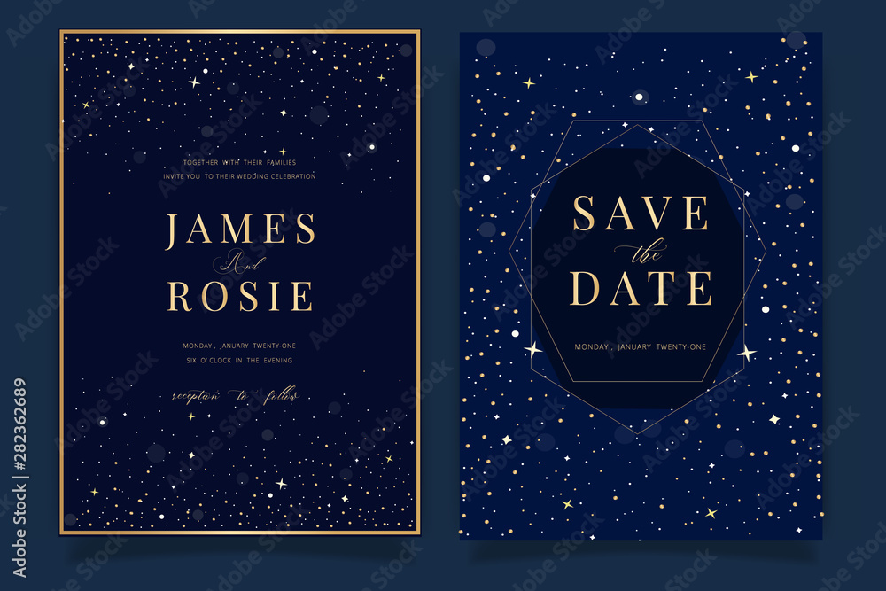 Wedding Invitation, universe invite thank you, rsvp modern card Design in little star light in the sky, space Vector elegant rustic template - obrazy, fototapety, plakaty 