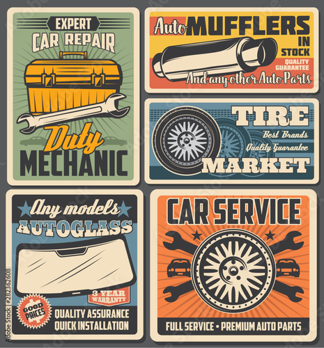 Car wheel tire, auto spare parts, mechanic toolbox