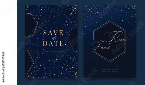 Wedding Invitation, universe invite thank you, rsvp modern card Design in little star light in the sky, space Vector elegant rustic template