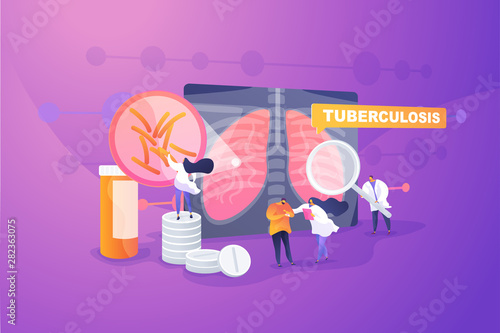 Pneumonia treatment, bronchitis cure. Respiratory contagious viral infection. Tuberculosis, mycobacterium tuberculosis, world tuberculosis day concept. Vector isolated concept creative illustration