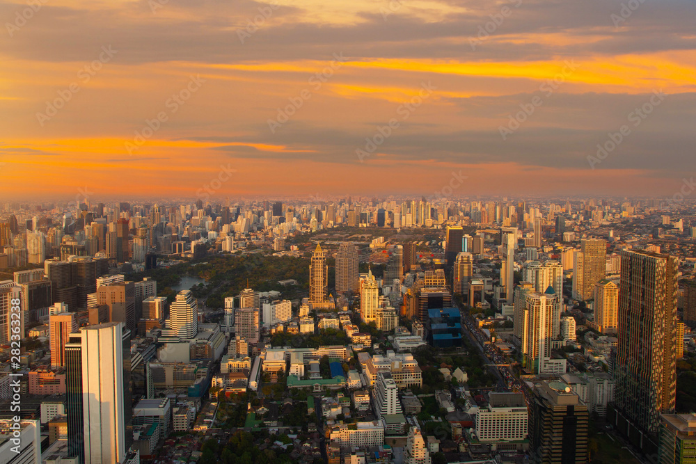 Cityscape Bangkok skyline  top view at twilight