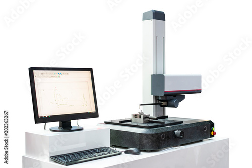 various parts from manufacturing process during inspection by automatic high technology and precision contour & roughness measuring machine with monitor isolated + clipping path