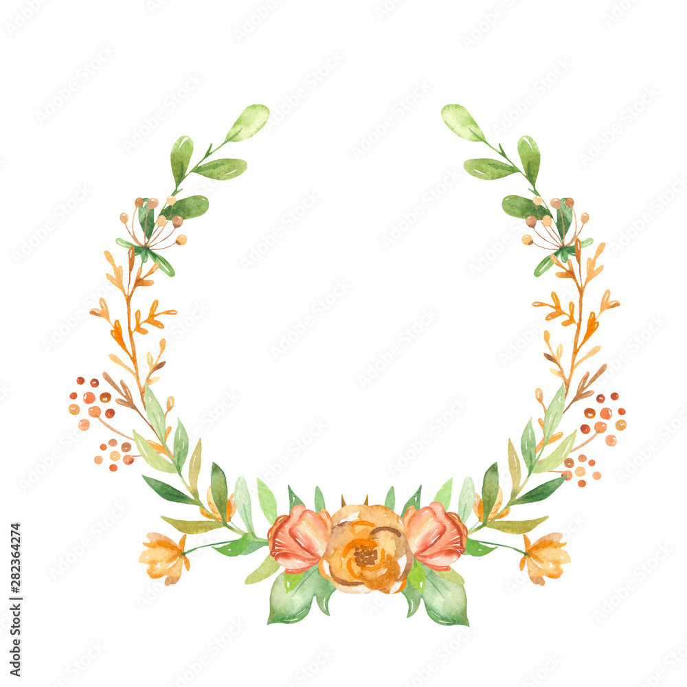 Watercolor floral wreath. Composition for cards, invitations, mothers day, greeting cards.