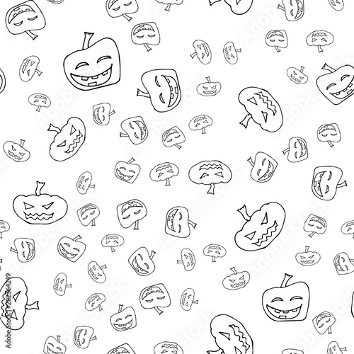 Sketch Halloween pumpkin seamless outline. Halloween pumpkin seamless outline in a hand-drawn style. October harvest background. Vector freehand set. Vector