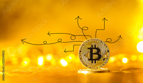 Idea arrows with gold bitcoin cryptocurrency coin