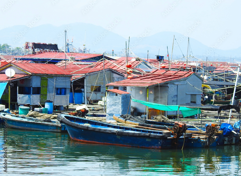  Hainan, Sanya, China-July 16, 2019. A fishing village that has preserved its way of life, ethnicity and the beauty of a bygone era.  