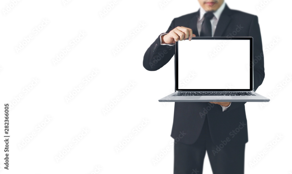Man using his laptop in a hand Man using his laptop in a hand