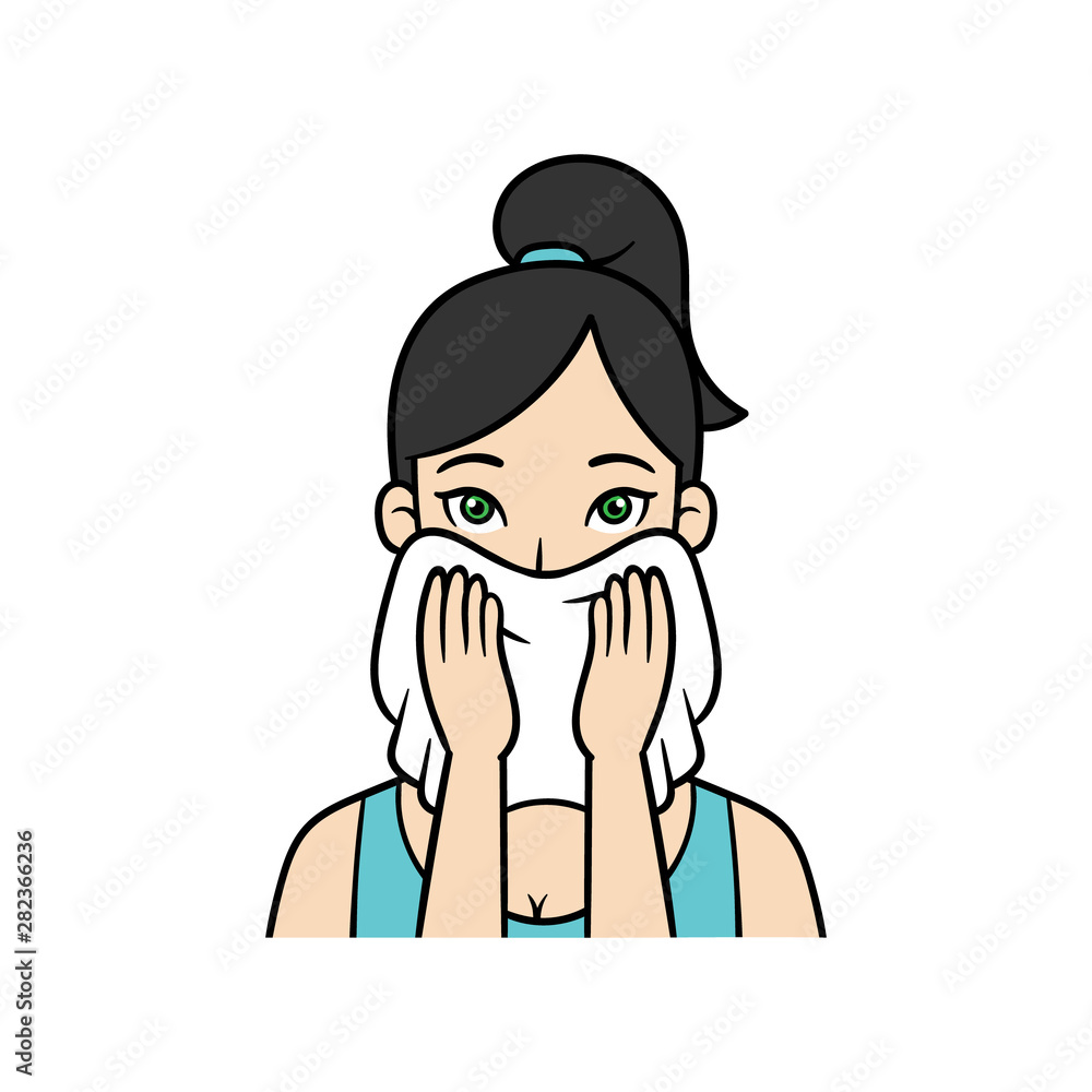 Cartoon Woman Wiping Her Face Vector Illustration Cartoon Woman Wiping Her Face Vector Illustration