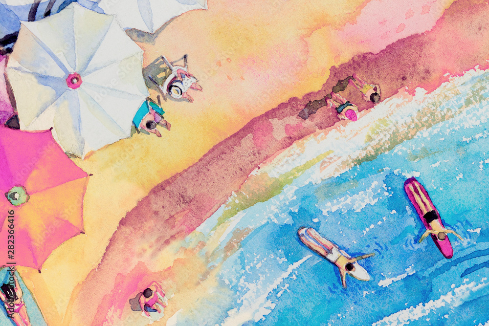 Obraz Malarstwo akwarela Seascape Widok z góry kolorowy.