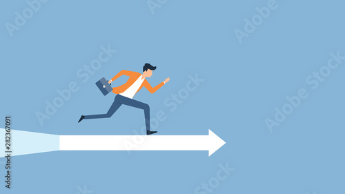 flat vector illustration businessman speed running to target success concept