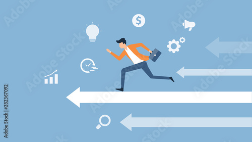 flat vector illustration businessman speed running to target success concept