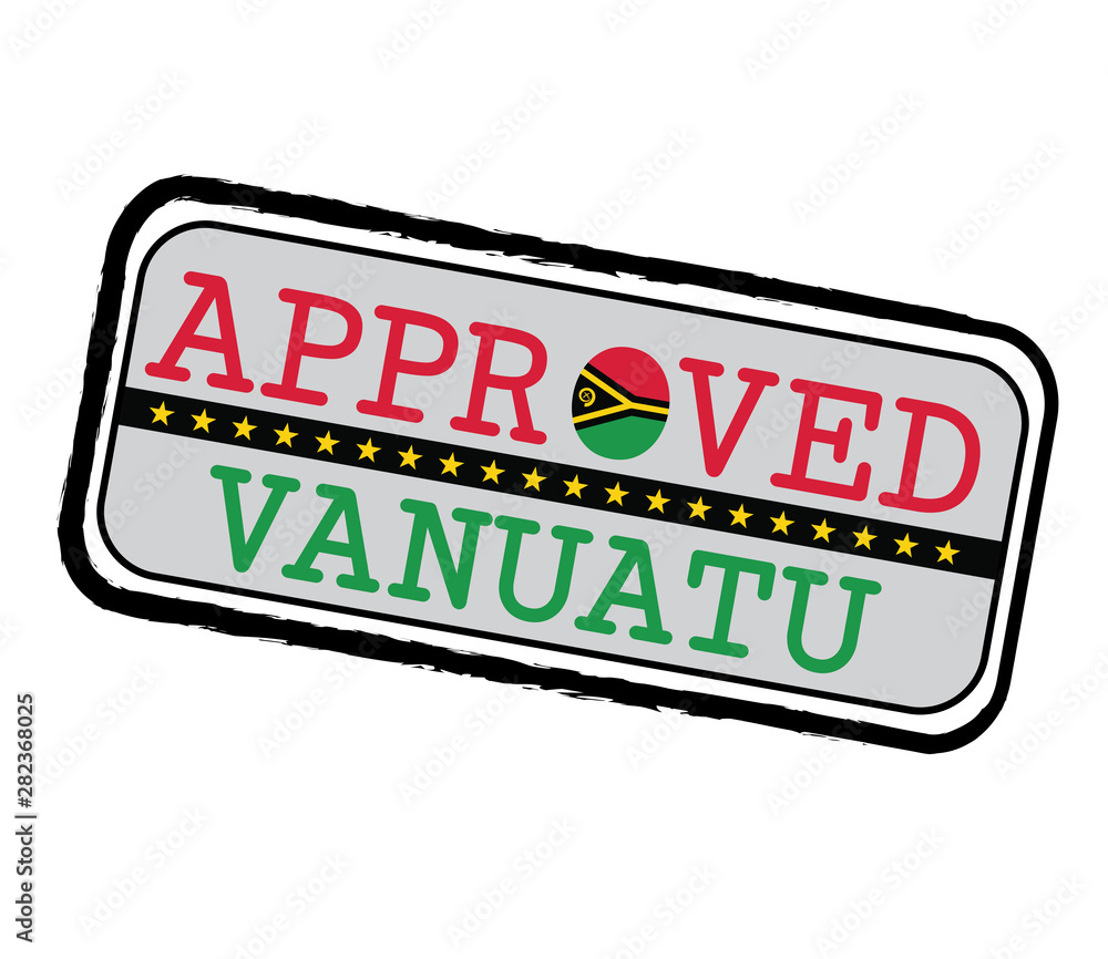 Fototapeta premium Vector Stamp of Approved logo with Vanuatu Flag in the shape of O and text Vanuatu.