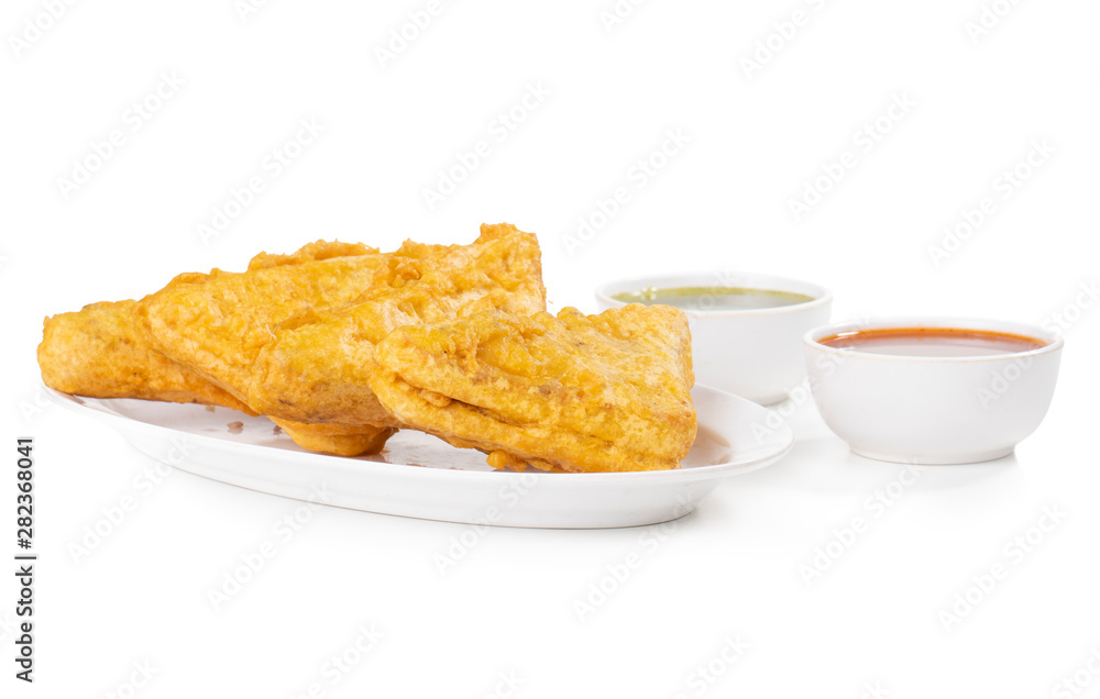 Indian Fried Snack Bread Pakora. It is also known as bread bhaji. A common street food, it is made from bread slices, gram flour, and spices among other ingredients Indian Fried Snack Bread Pakora. It is also known as bread bhaji. A common street food, it is made from bread slices, gram flour, and spices among other ingredients
