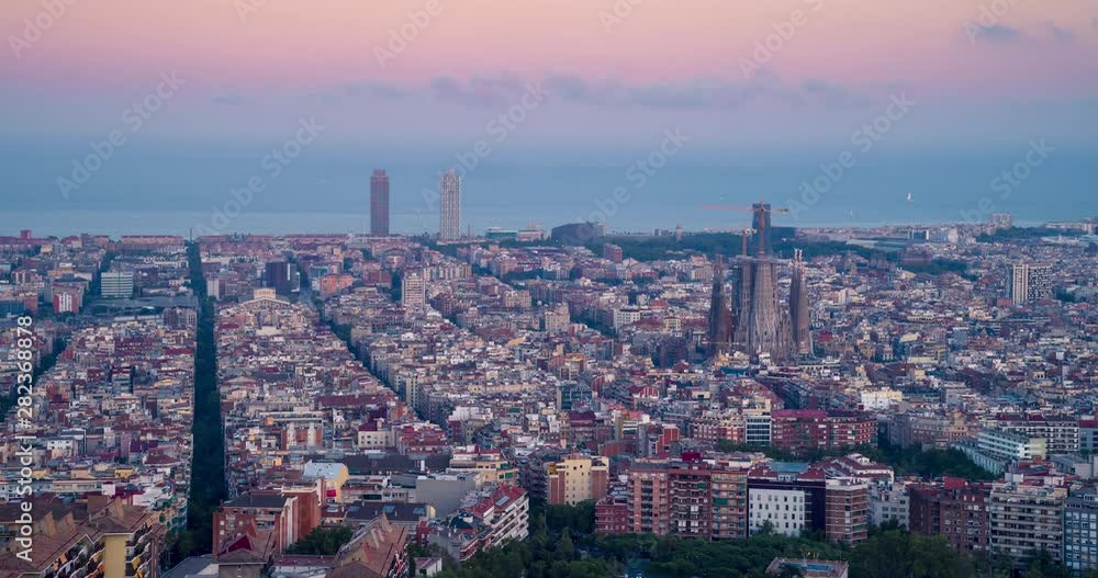 Timelapse of Barcelona at sunset seen from the Turó de la Rovira or Bunkers del Carmel. Timelapse of Barcelona at sunset seen from the Turó de la Rovira or Bunkers del Carmel.