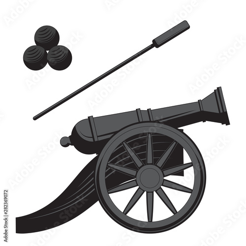 Cast-iron cannon icon. Simple illustration of cast-iron cannon vector icon for web and logo. Silhouette. Vector image.
