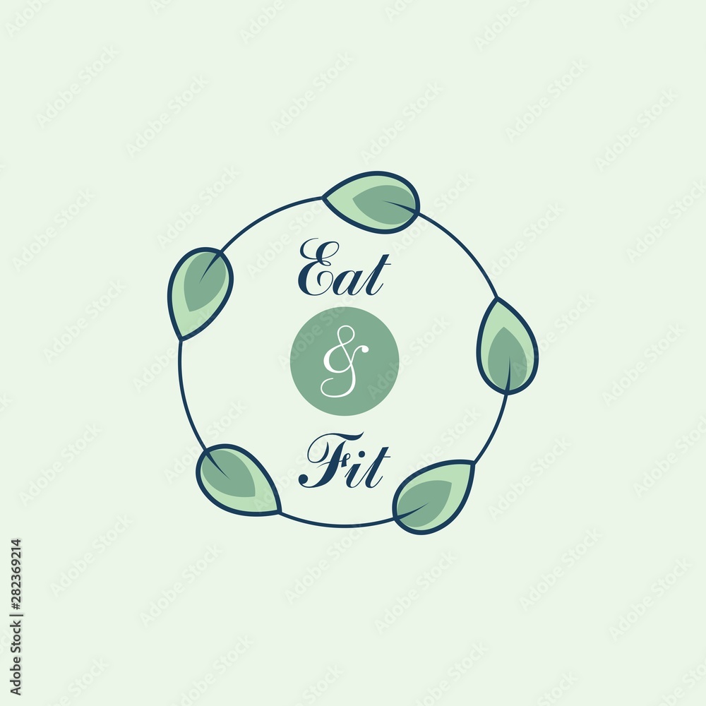 Obraz premium Healthy food icon. Round icon with inscription in the center and leaves around
