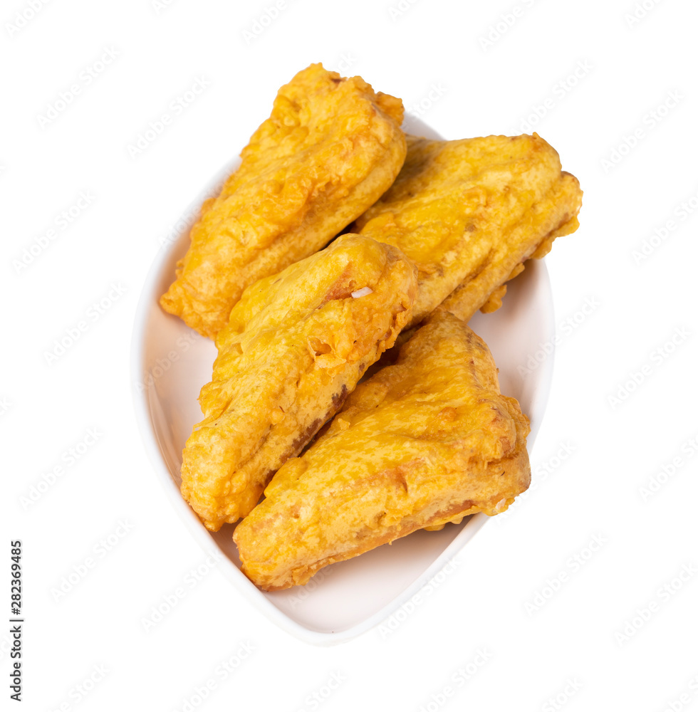 Indian Fried Snack Bread Pakora. It is also known as bread bhaji. A common street food, it is made from bread slices, gram flour, and spices among other ingredients Indian Fried Snack Bread Pakora. It is also known as bread bhaji. A common street food, it is made from bread slices, gram flour, and spices among other ingredients