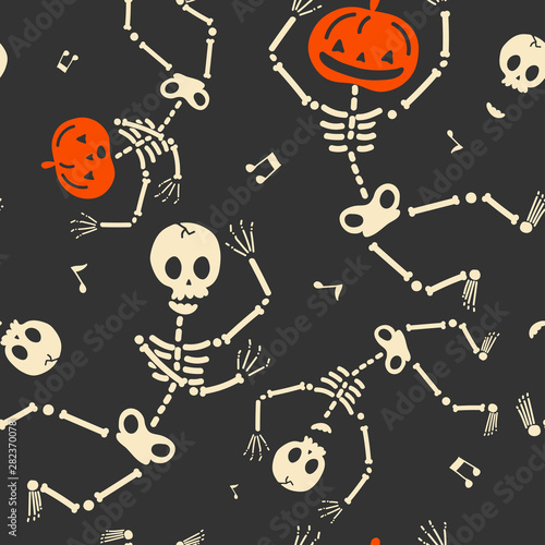 Dancing skeletons in day of the dead pattern