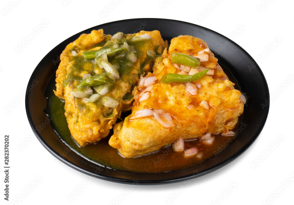 Indian Fried Snack Bread Pakora. It is also known as bread bhaji. A common street food, it is made from bread slices, gram flour, and spices among other ingredients Indian Fried Snack Bread Pakora. It is also known as bread bhaji. A common street food, it is made from bread slices, gram flour, and spices among other ingredients
