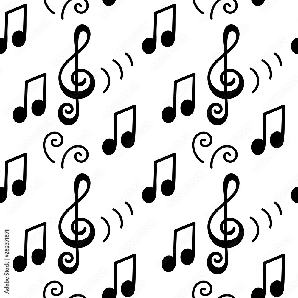 Vector Seamless pattern Doodle style, musical note, violin key, . Template design. Vector Seamless pattern Doodle style, musical note, violin key, . Template design.