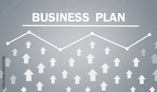 Business Plan text with a growing arrows.