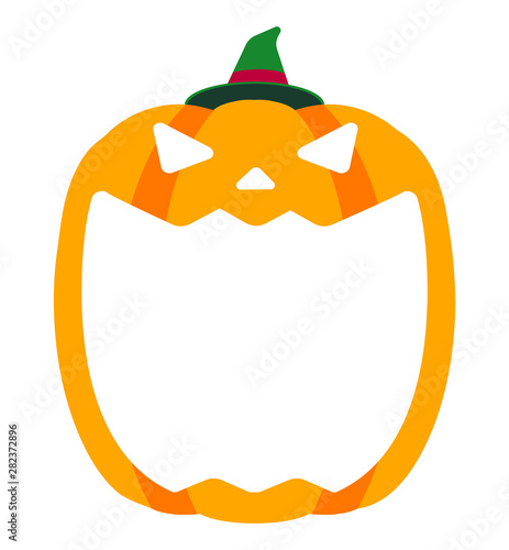 Halloween pumpkin head (jack o lantern) illustration (mouth open) / text space 